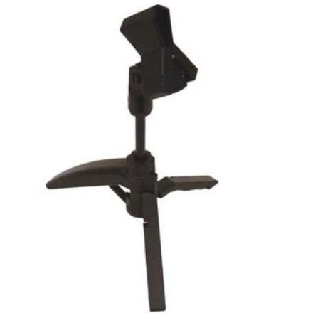Desk stand for microphone with foldable tripod complete with microphone clip