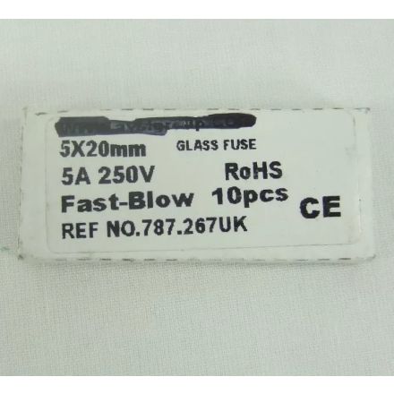 UHF-1032 20mm 5 Amp Quick Blow Glass Fuse pack of 10