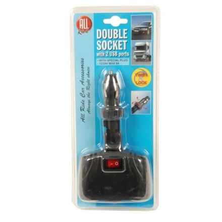 All Ride Double Cigarette Adaptor With 2 x USB Sockets