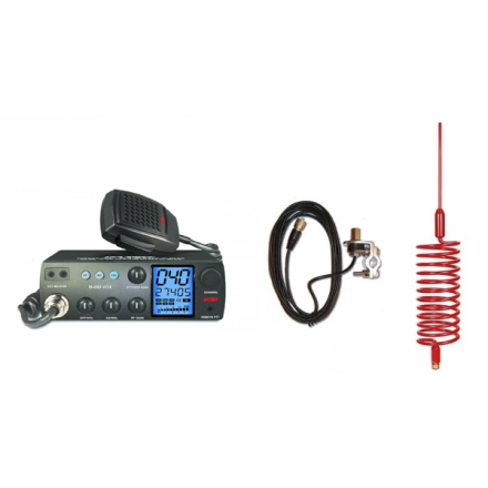 Deluxe CB Radio Kit - Intek M-899 CB Radio + Red Tornado Antenna + Rail Mount