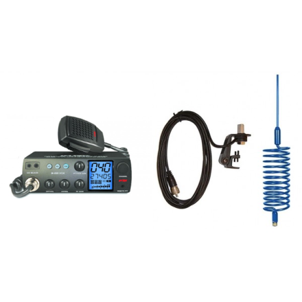 Deluxe CB Radio Kit - Intek M-899 CB Radio + Blue Tornado Antenna + Gutter Mount