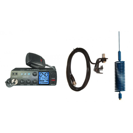 Deluxe CB Radio Kit - Intek M-899 CB Radio + Blue Tornado Mini Antenna + Gutter Mount