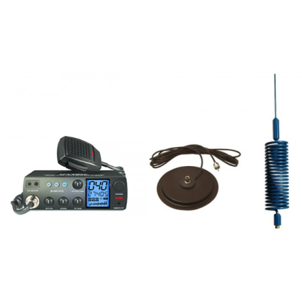 Deluxe CB Radio Kit - Intek M-899 CB Radio + Blue Tornado Mini Antenna + 7" Mag Mount
