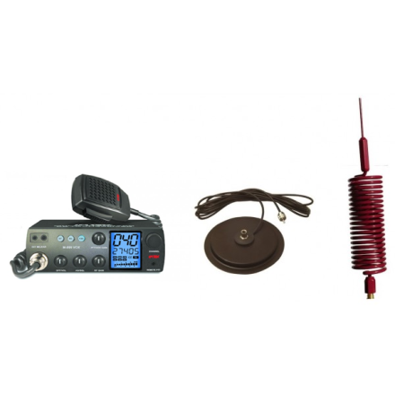 Deluxe CB Radio Kit - Intek M-899 CB Radio + Red Tornado Mini Antenna + 7" Mag Mount