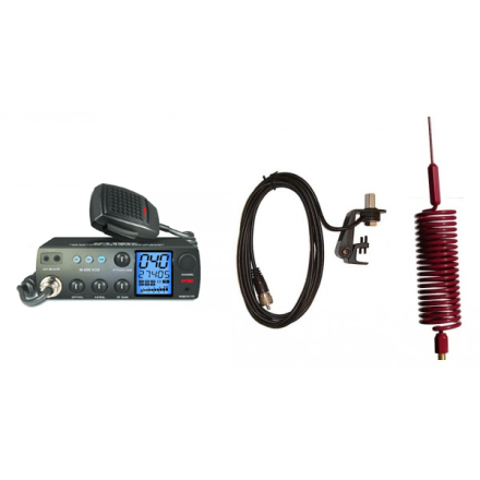 Deluxe CB Radio Kit - Intek M-899 CB Radio + Red Tornado Mini Antenna + Gutter Mount