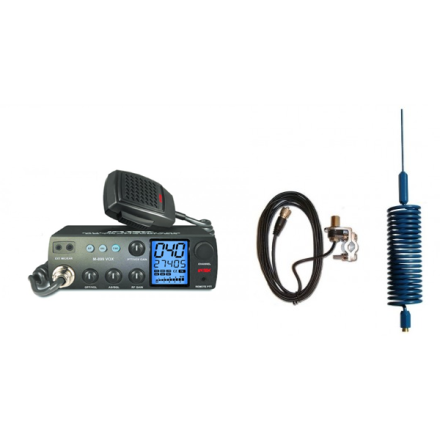 Deluxe CB Radio Kit - Intek M-899 CB Radio + Blue Tornado Mini Antenna + Rail Mount