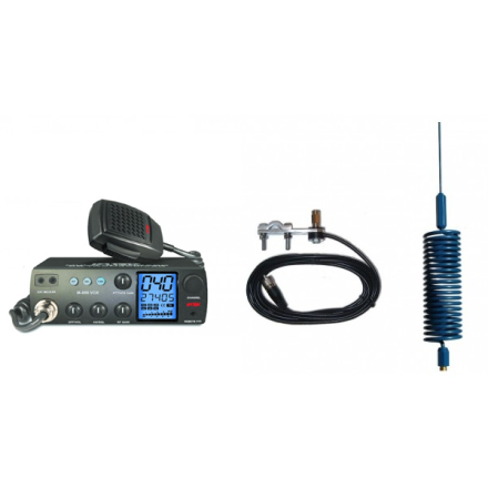 Deluxe CB Radio Kit - Intek M-899 CB Radio + Blue Tornado Mini Antenna + Mirror Mount