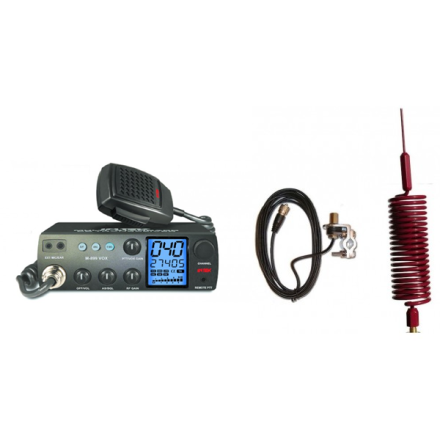 Deluxe CB Radio Kit - Intek M-899 CB Radio + Red Tornado Mini Antenna + Rail Mount