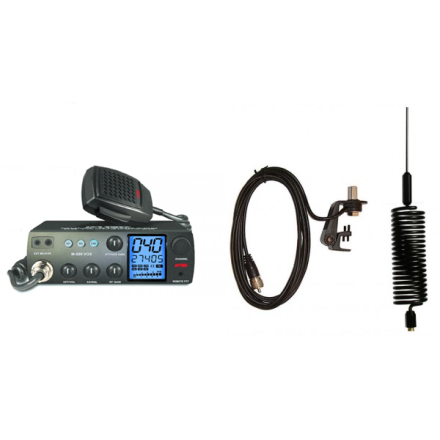 Deluxe CB Radio Kit - Intek M-899 CB Radio + Black Tornado Mini Antenna + Gutter Mount