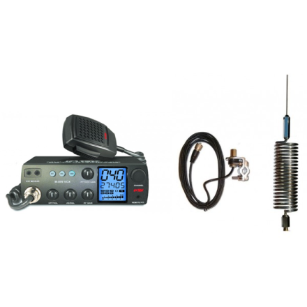 Deluxe CB Radio Kit - Intek M-899 CB Radio + Chrome Tornado Mini Antenna + Rail Mount
