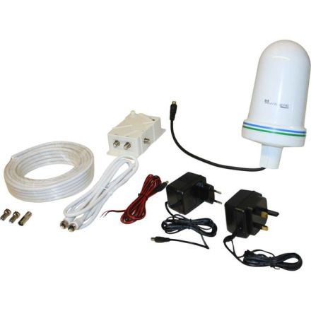 Shakespeare SA-HDTV-MAR8 -  30Db Antenna, Built In LTE Filter, 12/24V Power Supply With UK/Euro Adapter, 10M + 1.5M RG9 With Connecters. 1"-14 Base 8"H X 4.3"W 
