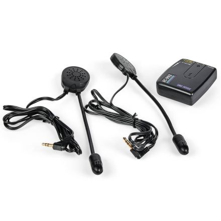 Motorcycle intercom set with pair of boom mics and ear sets