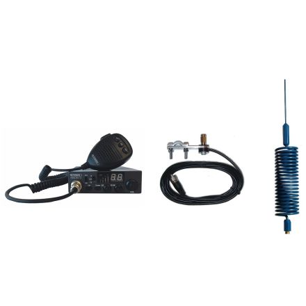 CB Radio & Antenna Kit - Moonraker Minor II Plus 80ch 12v/24v CB Radio + Blue Mini Tornado Antenna + Mirror Mount (CB Kit)