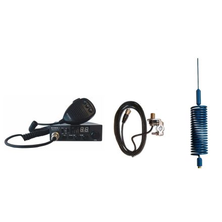 CB Radio & Antenna Kit - Moonraker Minor II Plus 80ch 12v/24v CB Radio + Blue Mini Tornado Antenna + Rail Mount (CB Kit)