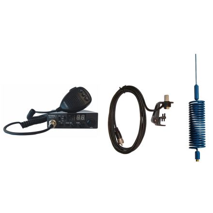 CB Radio & Antenna Kit - Moonraker Minor II Plus 80ch 12v/24v CB Radio + Blue Mini Tornado CB Antenna + Gutter Mount (CB Kit)