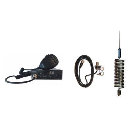 CB Radio & Antenna Kit - Moonraker Minor II Plus 80ch 12v/24v CB Radio + Chrome Mini Tornado Antenna + Rail Mount (CB Kit)