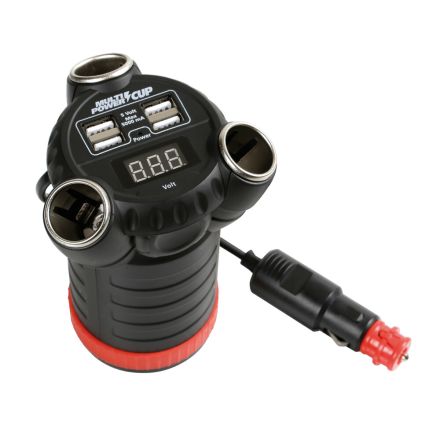 Lampa 12-36V 3 Sockets (12A)  Quad USB'S (5A) + Voltmeter