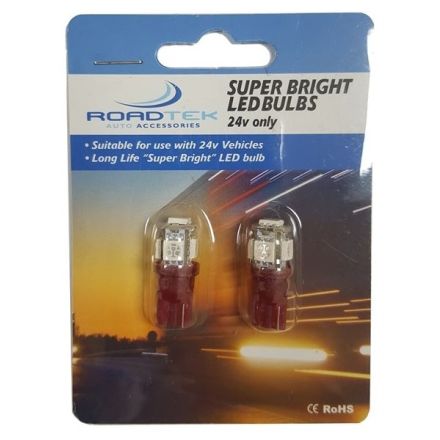 ROADTEK T10-SMD(RD) 24V 5SMD LED BULB (RED) - 2PCS / PK