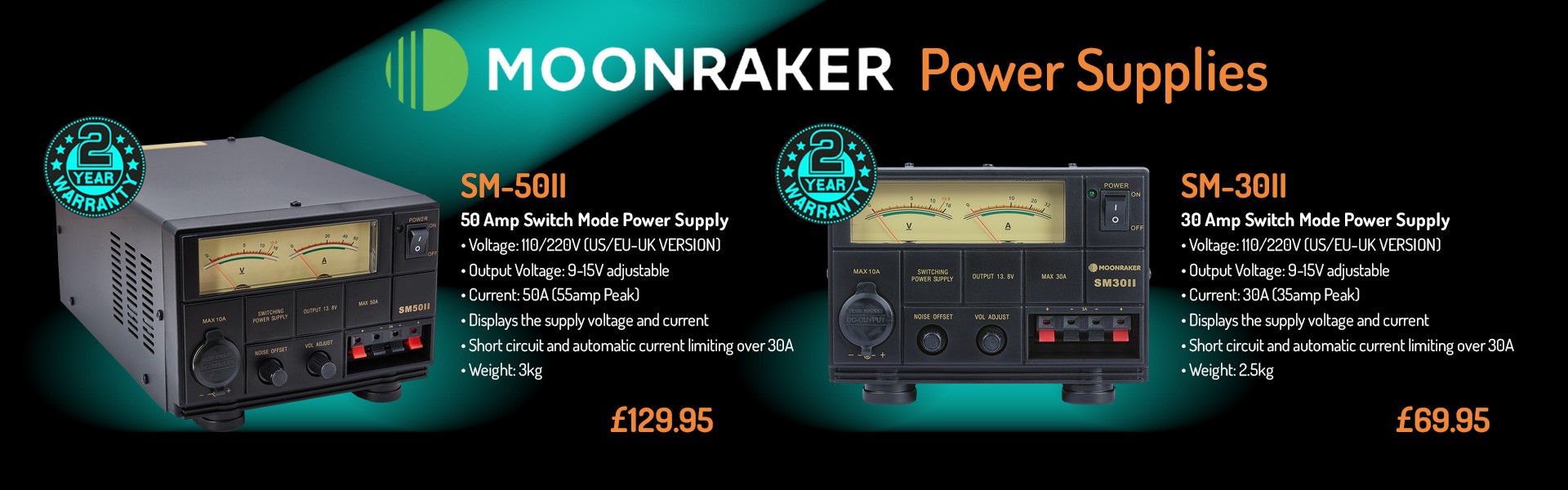 Moonraker High Current Power Supplies for Ham & CB Radio 30 amp and 50 amp power supplies for ham and CB radio at Nevada Radio